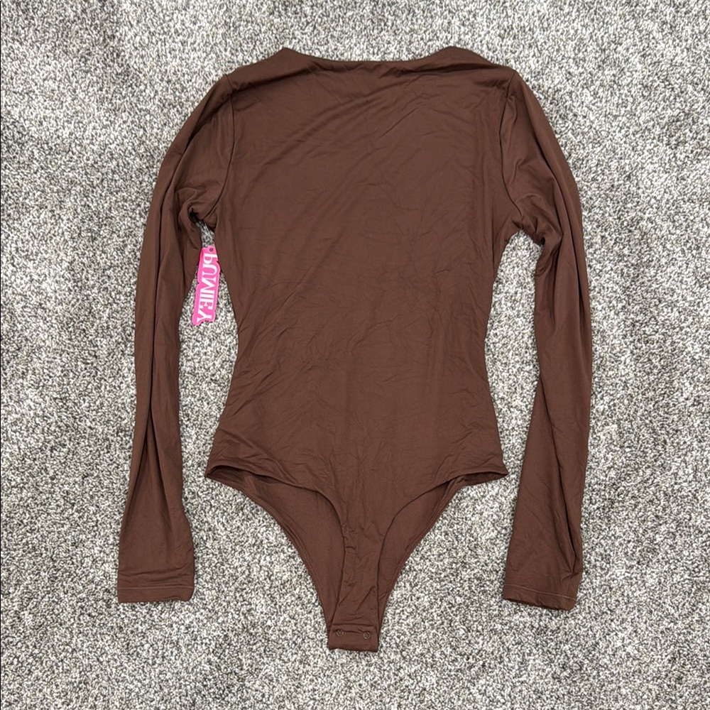 Pumiey Brown Fitted Long-sleeve Bodysuit ~ Women's Size Small - Picture 4 of 5